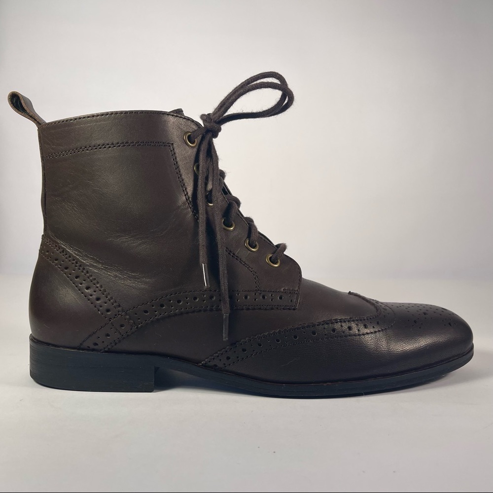Banana Republic Brown Leather Oxford Lace-Up Ankle Boots Block Heel Women's
